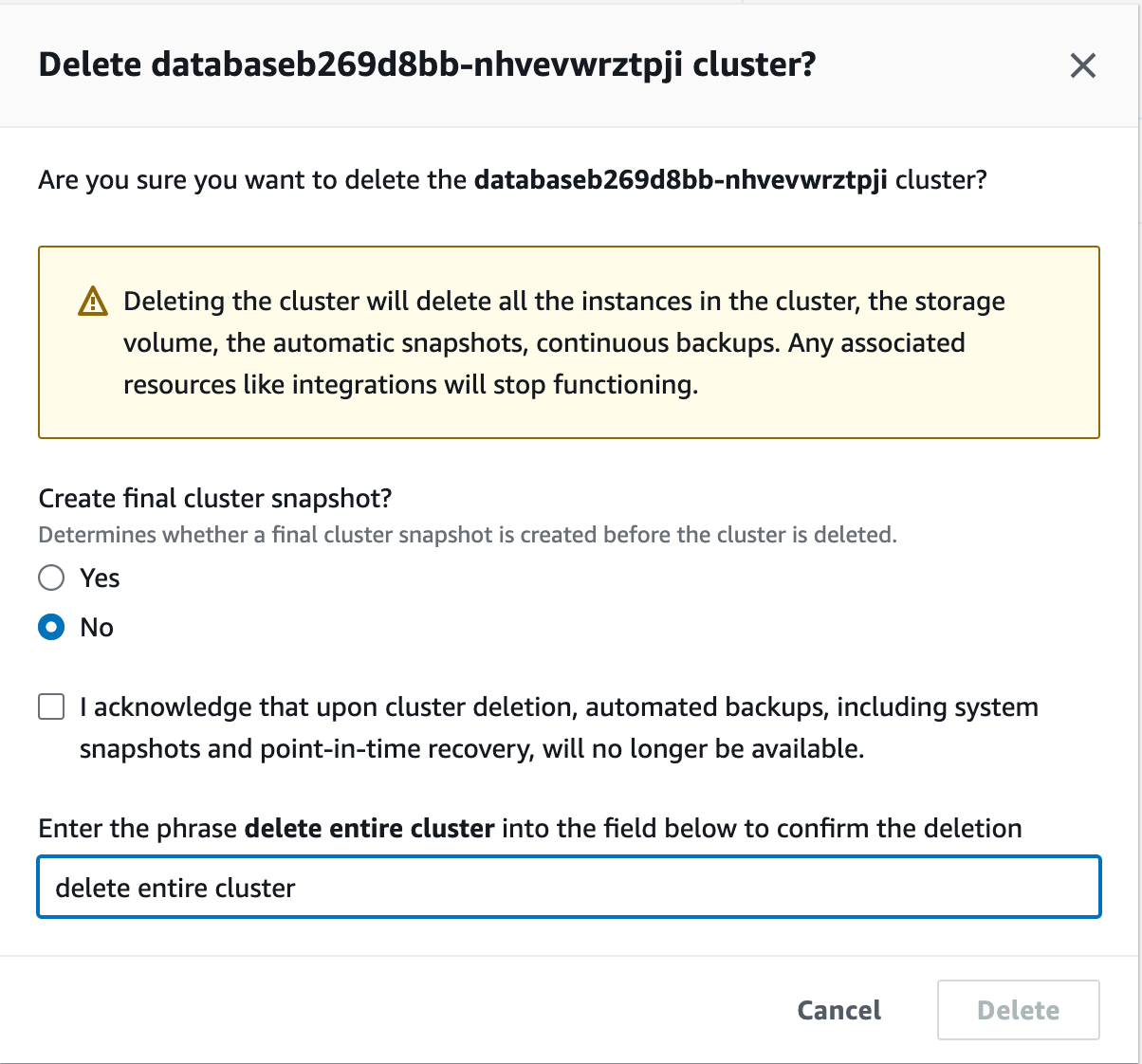 DocumentDB cluster