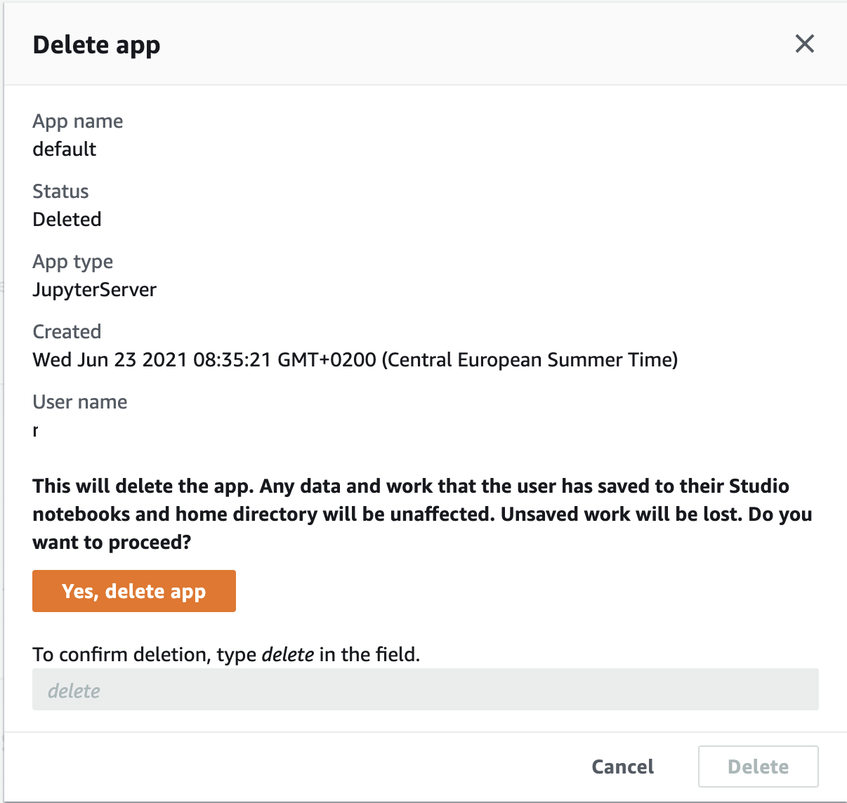 SageMaker Studio app